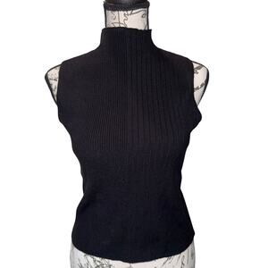 And Now This Black Sleeveless Mock Neck Sweater Stretch Minimalist Chic PM